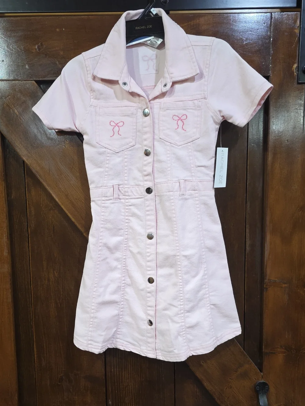 Rachel Zoe Light Pink Short-Sleeve Button-Front Denim Dress